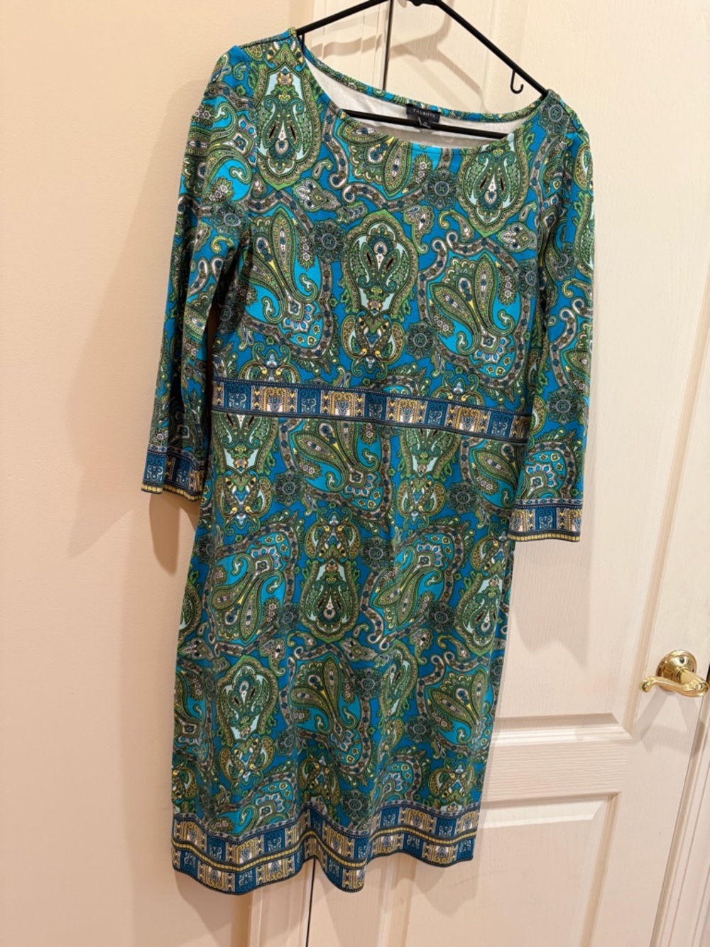 Talbots Teal and Green Paisley Long-Sleeve Dress